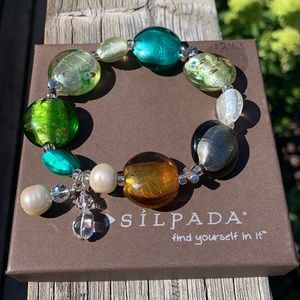 B1931 Silpada sterling, glass & pearl bracelet